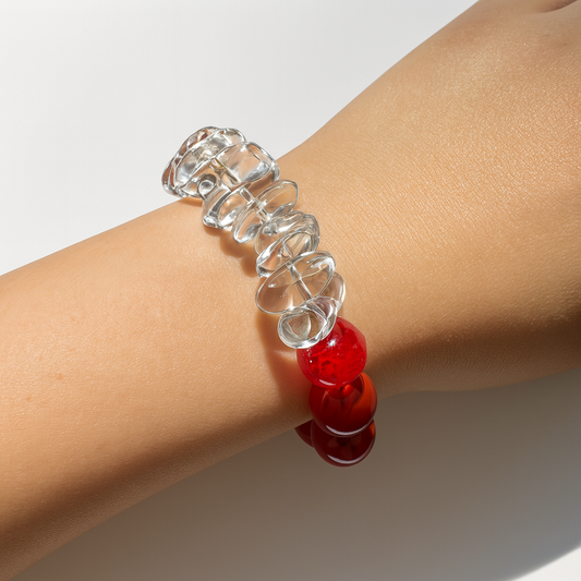 Sedona Glow Bracelet - Red Agate, Clear Quartz, and Hand-blown Red Glass Diffuser Bead