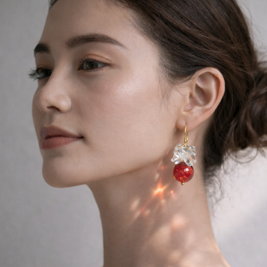 Bloomlight Red Glass Diffuser Earrings — Clear Quartz Aromatherapy Jewelry
