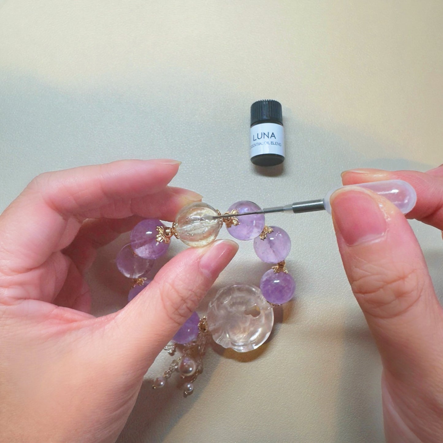 Amethyst & Clear Quartz Diffuser Bracelet