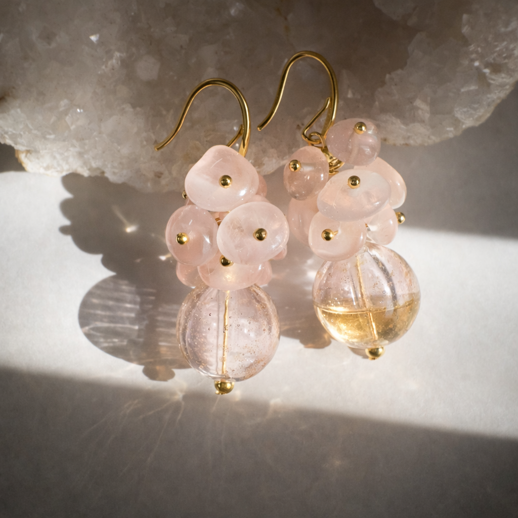 Rose Heart Rose Quartz Diffuser Earrings — Aromatherapy Jewelry