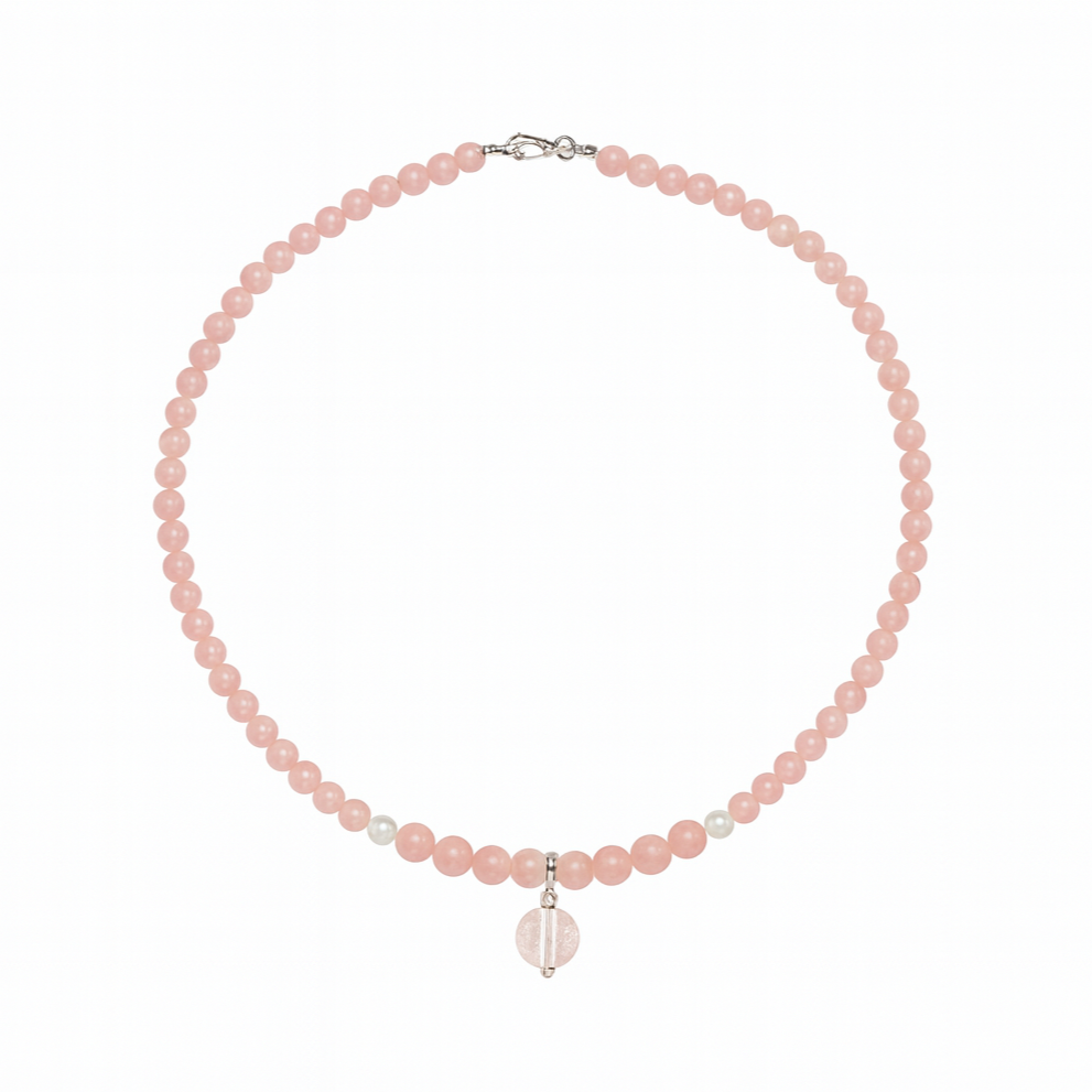 Rose Heart Choker — Rose Quartz, Pearls & Aroma Diffuser Pendant