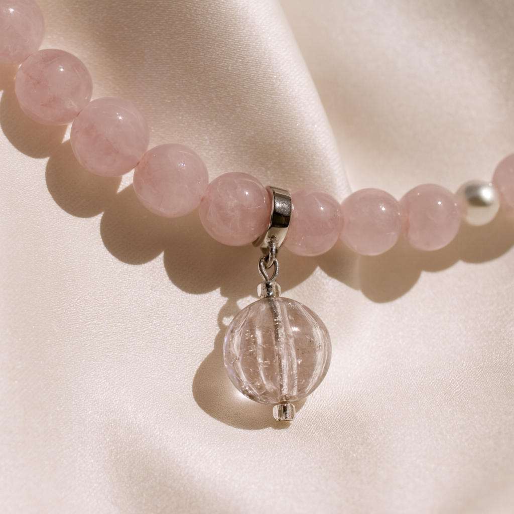 Rose Heart Choker — Rose Quartz, Pearls & Aroma Diffuser Pendant