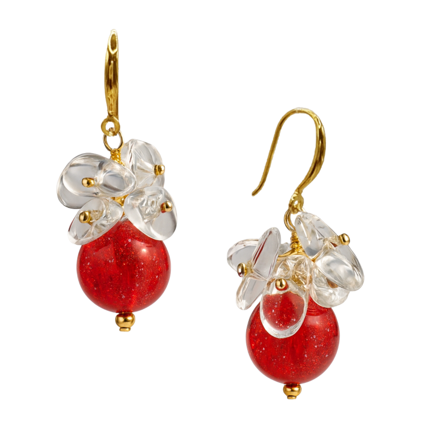 Pendientes difusores Bloomlight — Vidrio rojo y cuarzo blanco | Joyería artesanal de aromaterapia para un brillo interior