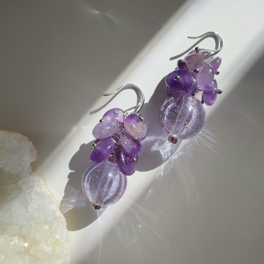 Bloomlight Amethyst Earrings — Handcrafted Aromatherapy Jewelry for Calm & Clarity