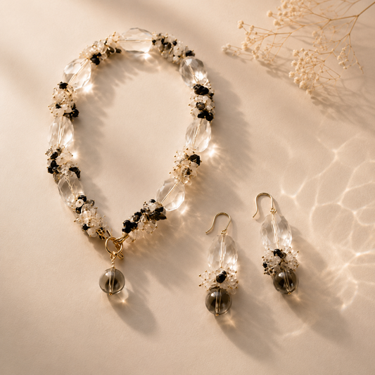 Noir Bloom | Necklace & Earring Suite – Designer Limited Collection
