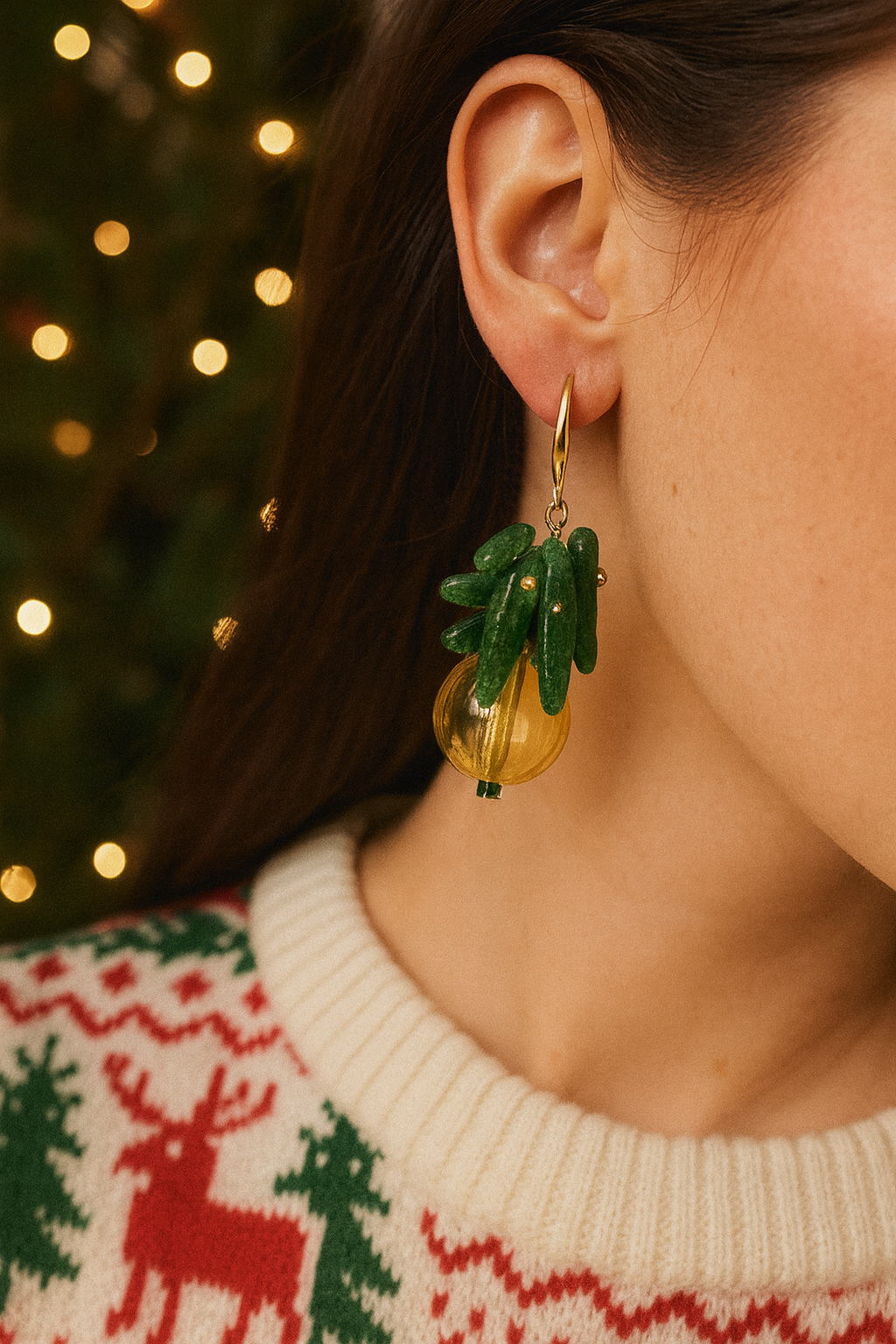 Pendientes Evergreen Glow - Cuenta de vidrio difusor amarillo y piroxeno de litio verde