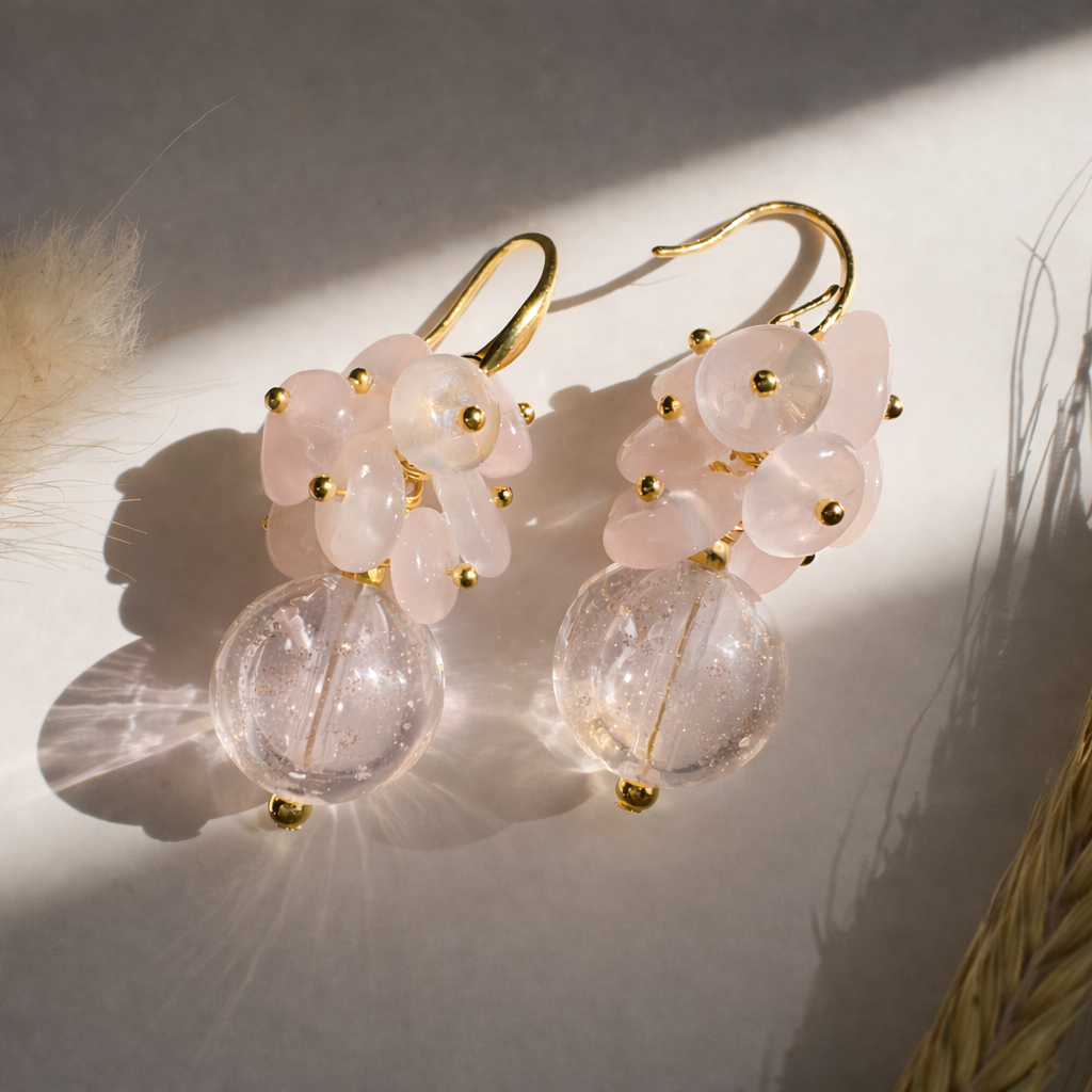 Rose Heart Rose Quartz Diffuser Earrings — Aromatherapy Jewelry