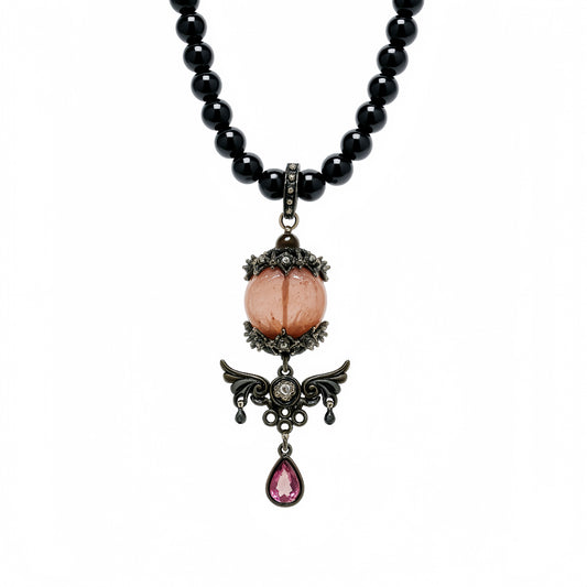 Obsidian Guardian Necklace with Handcrafted Glass Diffuser Bead