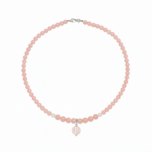 Rose Heart Choker — Rose Quartz, Pearls & Aroma Diffuser Pendant